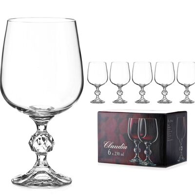 Juego de 6 copas de vino tinto de cristal 'claudia' estilo vintage con vástago de bola, cristal sin plomo