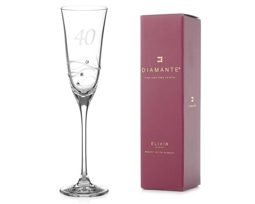 Diamante 40th Birthday Champagne Glass – Single Crystal Champagne Flute With A Hand Etched “40” - Embellished With Swarovski Crystals
