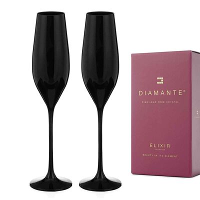 Diamante Black Crystal Glasses - 'ghost Black’ Collection (champagne Flutes)