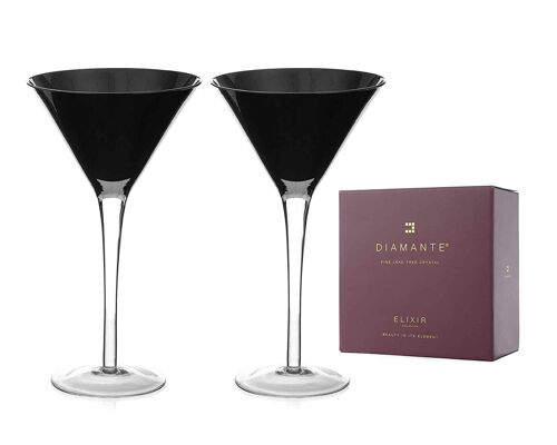 Diamante Black Martini Glasses - Pair Of Black Crystal Martini Glasses