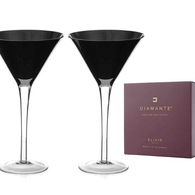 Copas de martini con diamantes negros - Par de copas de martini con cristales negros