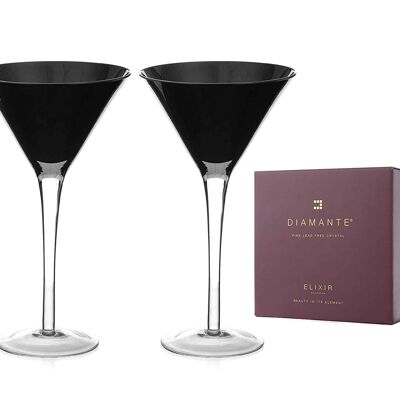 Diamante Black Martini Glasses - Pair Of Black Crystal Martini Glasses