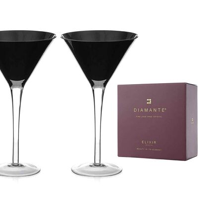 Diamante Black Martini Glasses - Pair Of Black Crystal Martini Glasses