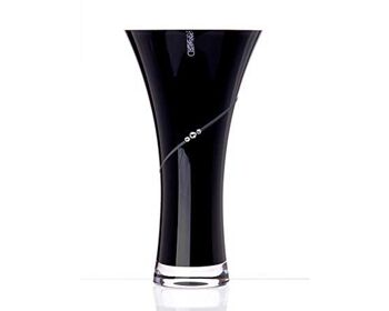 Vase évasé conique en forme de trompette à côtés creux Diamante Black Silhouette avec cristaux Swarovski - 25 cm