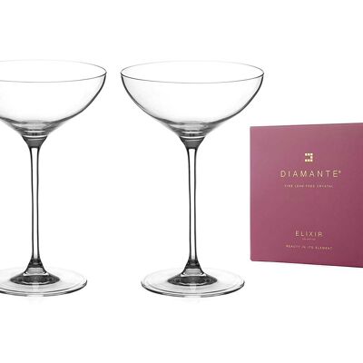 Diamante Champagner-Cocktail-Untertassen, Paar – „Moda“-Kollektion, undekoriertes Kristallglas – 2er-Set