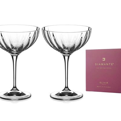Diamante Champagne Cocktail Saucers/coupes Pair - 'mirage' - Hand Cut Crystal Set Of 2