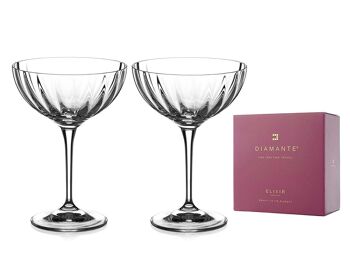 Diamante Champagne Cocktail Saucers/coupes Pair - 'mirage' - Hand Cut Crystal Set Of 2