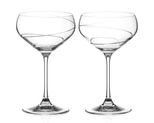 Diamante Champagne Cocktail Saucers/coupes Pair - ‘swirl’- Hand Cut Crystal Set Of 2
