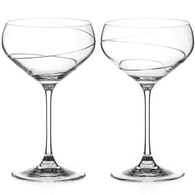 Diamante Champagne Cocktail Saucers/coupes Pair - ‘swirl’- Hand Cut Crystal Set Of 2
