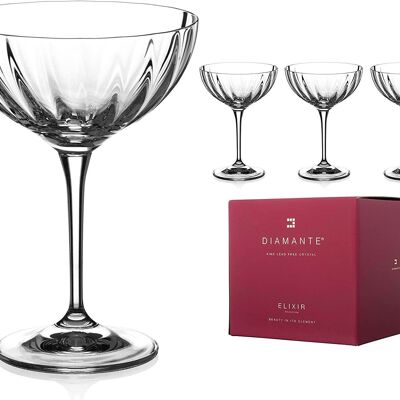 Diamante Champagner-Cocktail-Untertassen/Coupes-Set – „mirage“ – handgeschliffenes Kristallset mit 4 Stück