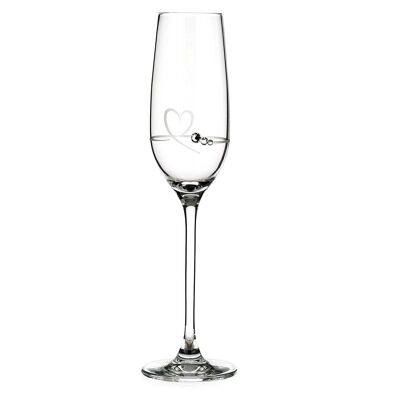Champagnerflöte mit Diamanten – „Pet Heart“ – Einkristall-Champagner- oder Prosecco-Glas mit Swarovski-Kristallen