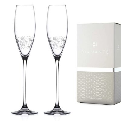 Paire de verres à flûte à champagne en diamant avec motif gravé - Cadeau parfait