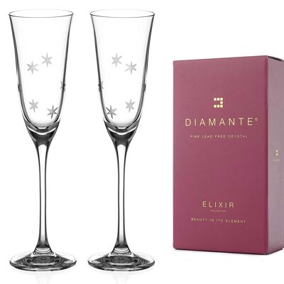 Flûtes à Champagne Diamante Verres à Prosecco en Cristal - Collection 'Northern Star' avec Étoiles Gravées à la Main - Boîte Cadeau de 2