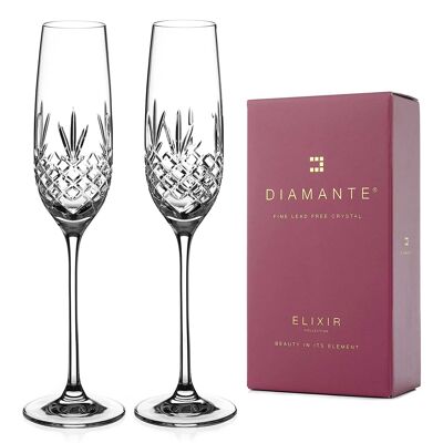 Bicchieri da Prosecco in Cristallo con Diamanti Champagne Flutes - Flauti tradizionali "buckingham" tagliati a mano - Set di 2