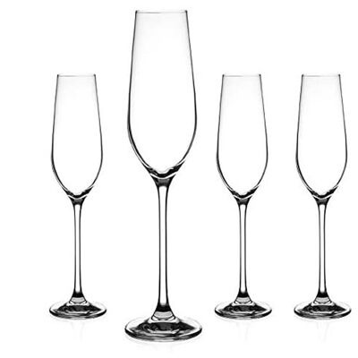 Diamante Champagne Flutes Prosecco-Gläser aus Kristallglas – „Auris“-Kollektion, undekoriertes Kristallglas – 4er-Set