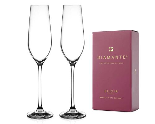 Diamante Champagne Flutes Crystal Prosecco Glasses Pair - ‘auris’ Collection Undecorated Crystal - Set Of 2
