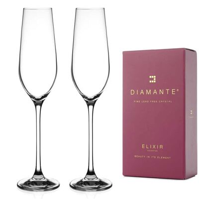 Diamante Champagne Flutes Crystal Prosecco Glasses Pair - ‘auris’ Collection Undecorated Crystal - Set Of 2