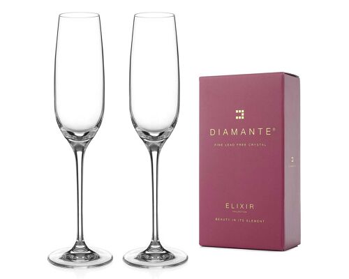 Diamante Champagne Flutes Crystal Prosecco Glasses Pair - ‘moda’ Collection Undecorated Crystal - Set Of 2