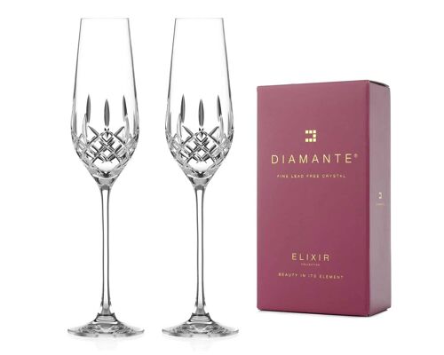Diamante Champagne Flutes Crystal Prosecco Glasses Pair With ‘hampton’ Collection Hand Cut Design - Set Of 2