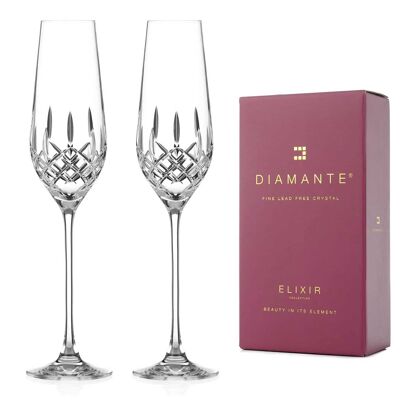 Paire de verres à prosecco en cristal de flûtes à champagne Diamante avec motif coupé à la main de la collection « Hampton » - Lot de 2
