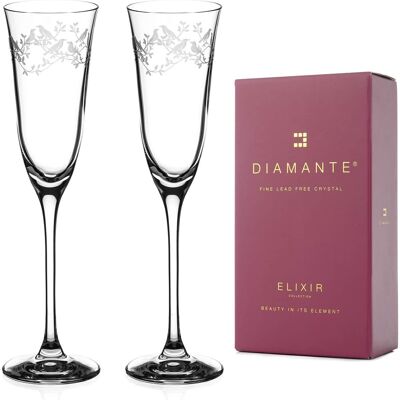 Juego de 2 copas de champán de diamantes, par de copas de Prosecco de cristal con diseño de cristal grabado a mano de la colección 'serenity'