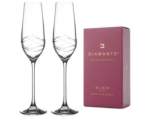 Diamante Champagne Flutes Crystal Prosecco Glasses – ‘venice’ Collection Hand Cut Crystal – Set Of 2