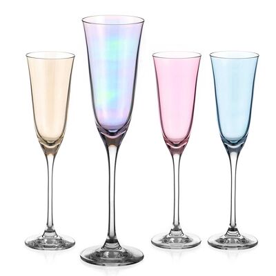 Farbige Champagnerflöten mit Diamanten – ‚Kate Color Selection‘, glänzend bemaltes und sortiertes farbiges Kristallglas – 4er-Set
