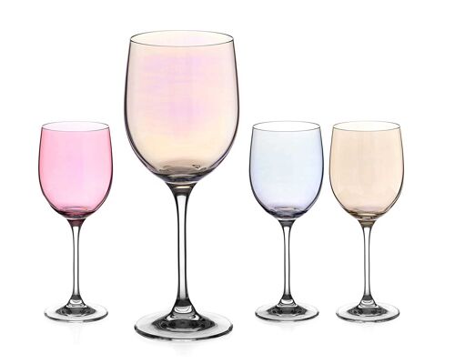 Diamante Coloured Wine Glasses - ‘everyday Colour Selection’ Lustre Painted & Assorted Coloured Crystal Glasses - Set Of 4