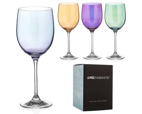 Diamante Coloured Wine Glasses - ‘everyday Colour Selection’ Lustre Painted And Assorted Coloured Crystal Glasses - Set Of 4