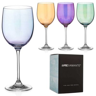 Diamante Coloured Wine Glasses - ‘everyday Colour Selection’ Lustre Painted And Assorted Coloured Crystal Glasses - Set Of 4