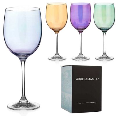 Diamante Coloured Wine Glasses - ‘everyday Colour Selection’ Lustre Painted And Assorted Coloured Crystal Glasses - Set Of 4