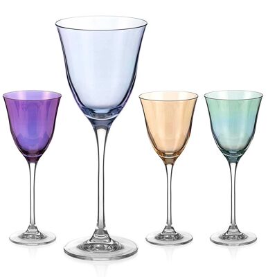 Diamante Coloured Wine Glasses - ‘kate Colour Selection’ Lustre Painted & Assorted Coloured Crystal Glass - Set Of 4