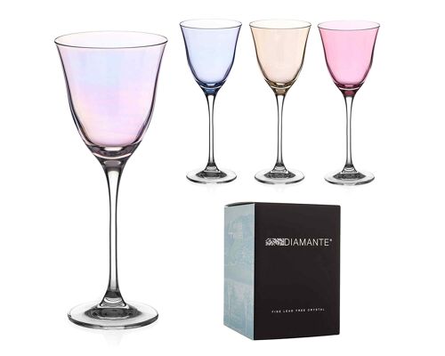 Diamante Coloured Wine Glasses - ‘kate Colour Selection’ Lustre Painted And Assorted Coloured Crystal Glass - Set Of 4