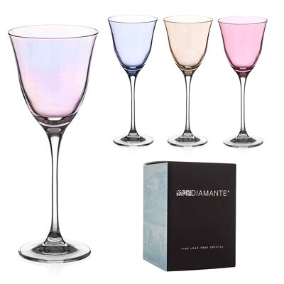 Diamante Coloured Wine Glasses - ‘kate Colour Selection’ Lustre Painted And Assorted Coloured Crystal Glass - Set Of 4