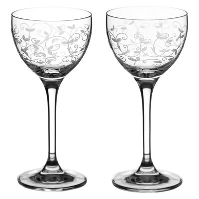 Diamante Crystal 150 ml Gläser | Schnapsgläser mit langem Stiel, Mini-Cocktail-Coupe – „Blumen“-Kollektion, handgeätzt – 2er-Set