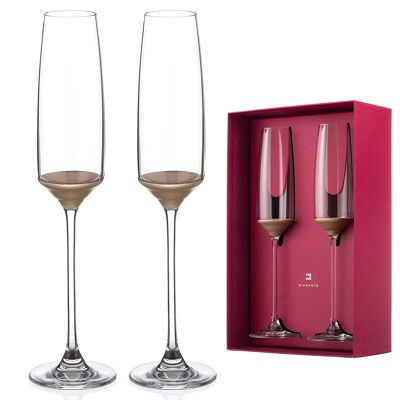 Copas de champán o copas de Prosecco de cristal de diamante - 'oro rosa' - Juego de 2 - pintadas con oro real