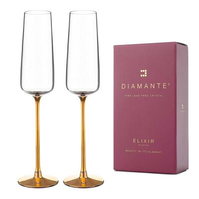 Diamante Crystal Champagne Flutes Pair - 'havana Gold' - Set Of 2