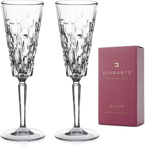 Diamante Crystal Champagne Prosecco Flutes - 'quartz' - Premium Lead Free Crystal - Set Of 2
