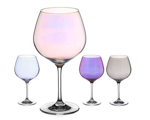 Diamante Crystal Coloured Gin Copa Glass Set - Set Of 4 Mixed Lustre Coloured Gin Glasses - Premium Lead Free Crystal