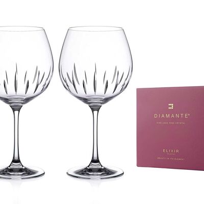 Diamante Crystal Gin Copa Glass Pair - 'linea' Collection Crystal Balloon Glasses - Set Of 2