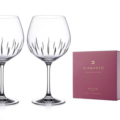 Diamante Crystal Gin Copa Glass Pair - 'linea' Collection Crystal Balloon Glasses - Set Of 2