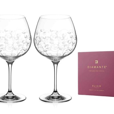 Coppia di Bicchieri da Gin Copa in Cristallo Diamante - Collezione "floreale" Bicchieri a Palloncino in Cristallo Inciso a Mano - Set di 2