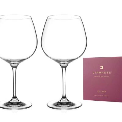 Diamante Crystal Gin Copa Glass Pair - ‘auris’ Collection Undecorated Crystal Balloon Glasses - Set Of 2