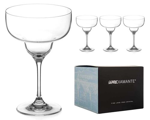 Diamante Crystal Margarita Glasses Set Of 4 - ‘auris’ Collection Undecorated Crystal – Gift Box Of 4 Premium Margarita Glasses