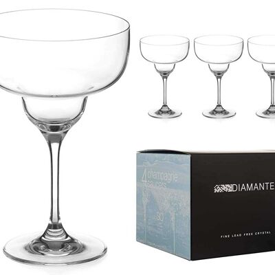 Diamante Crystal Margarita Glasses Set Of 4 - 'Auris' Collection Unverziertes Kristall - Geschenkbox mit 4 Premium Margarita-Gläsern