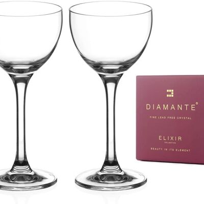 Diamante Crystal Mini Cocktail Coupes 150 Ml Aperitivo Digestivo Vasos Port Vasos De Chupito De Vástago Largo - Colección 'auris' - Juego De 2