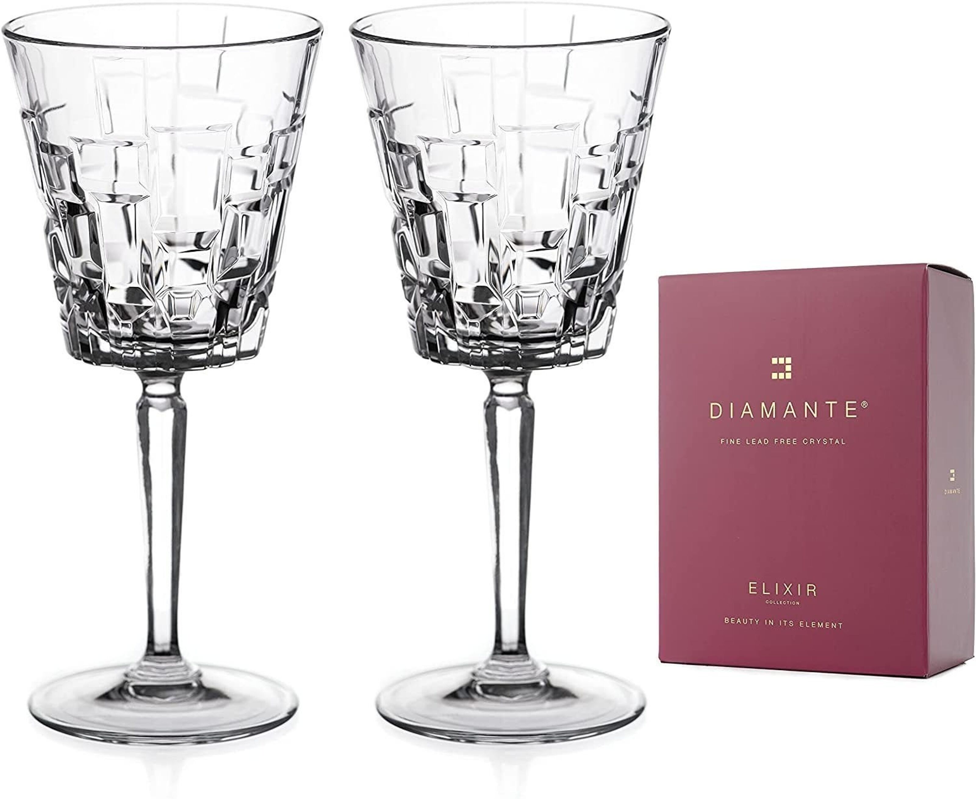 DIAMANTE Crystal Red Wine Glasses Pair 'havana Gold' Set of 2 