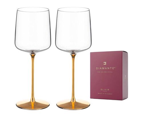 Diamante Crystal Red Wine Glasses Pair - 'havana Gold' - Set Of 2