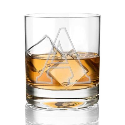 Whiskyglas mit Diamanten aus Kristallglas mit Monogramm-Initiale – Buchstabe nach Wahl für personalisiertes Geschenk („a“-Schriftzug)