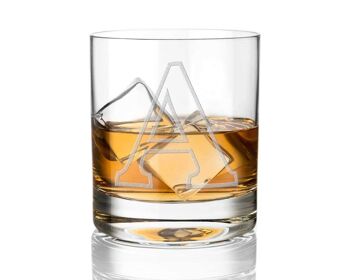 Gobelet en verre à whisky en cristal diamanté avec monogramme initial - Choix de la lettre pour un cadeau personnalisé ("a" Lettrage)